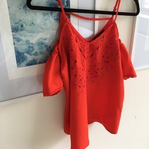 SOLD- Red Off the Shoulder Embroidered Top